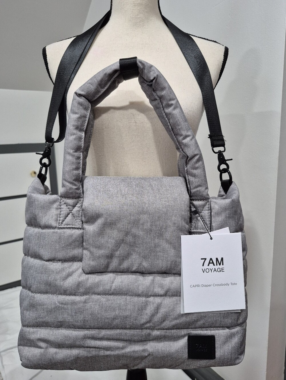 NWT 7AM Capri Diaper Crossbody Tote In Heather Gray